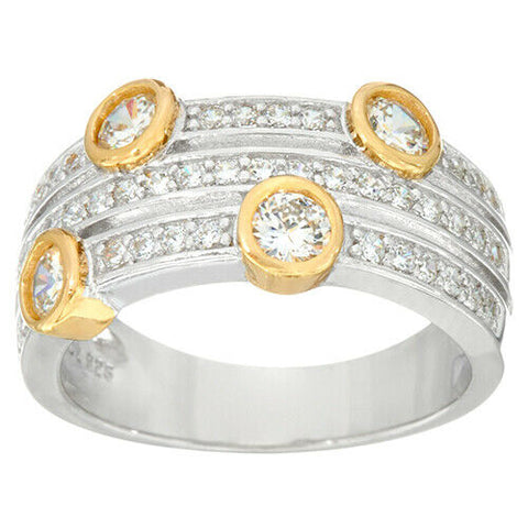 Diamonique Two-Tone 14K Gold On Sterling Triple Row Ladies Band Ring 6