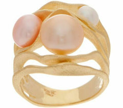 Honora Cultured Pearl Multi-color 14k Yellow Gold On Sterling Swirl Ring SZ8 QVC