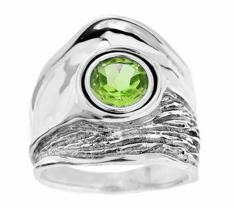 QVC Hagit Sterling Textured and Polished Gemstone Peridot 1.00 cttw Ring SZ-9