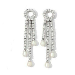 HSN Clear Freshwater Pearl & Cubic Zironia Dangle Earrings