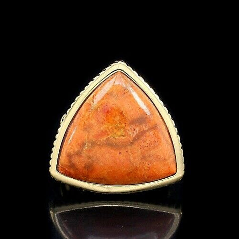HSN Studio Barse Earthy Glam Triangular Coral Gemstone Ring Size 6