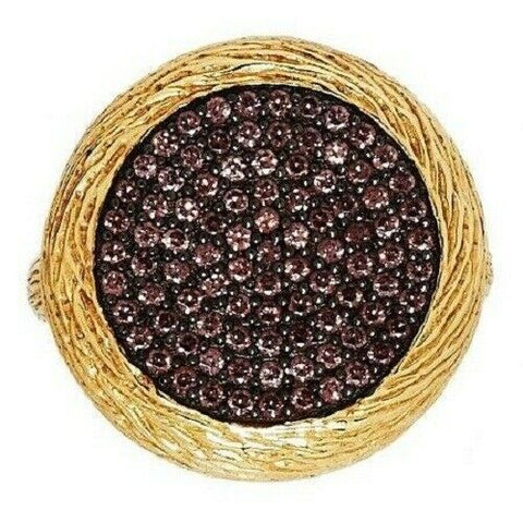 QVC Veronese Crystal 18K Yellow Clad Cognac Round Textured Ring Size 5