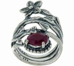Or Paz Sterling Silver 1.25 ct Ruby and Flower Bypass Ring Ring 8 QVC