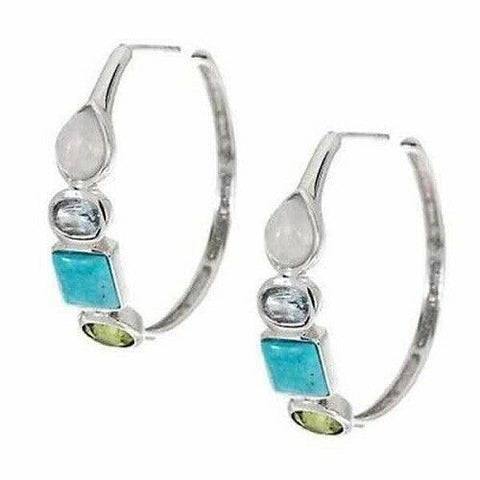 QVC Sterling Silver Multi Gemstone Hoop Earrings