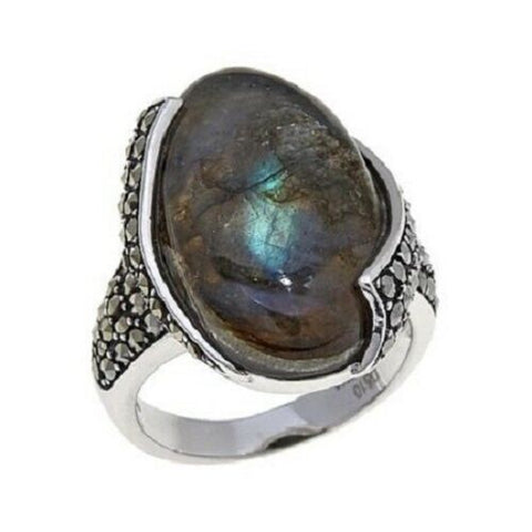 HSN Colleen Lopez Labradorite and Marcasite Sterling Silver Ring Size 7