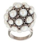 QVC Honora Cultured Freshwater Pearl Stainless Steel Cluster Ring Size 5