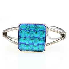 HSN Square Blue Gemstone Small Cuff Bracelet 14K White Gold Over Silver