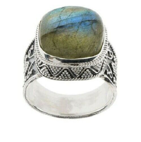 QVC Artisan Crafted Sterling Silver Cushion Labradorite Solitaire Ring Sz 5