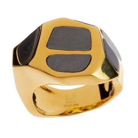QVC RLM Studio Brass & Hematite Inlay Carved Nugget Ring Size 6