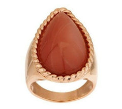 QVC Bronzo Italia Peach Moonstone Pear Shaped Cabochon Ring Size 5