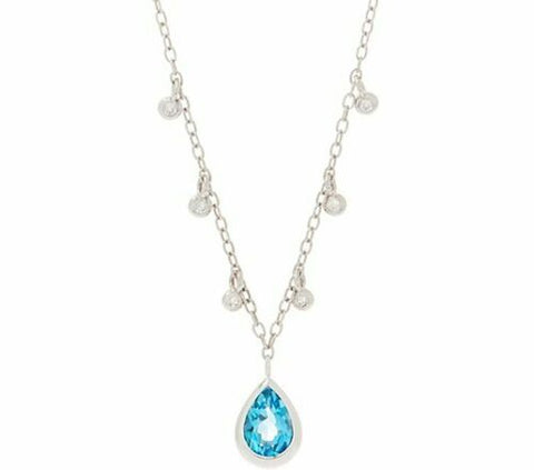 Semi-precious Pear blue topaz 1.90 cttw Gemstone Sterling Silver Necklace QVC