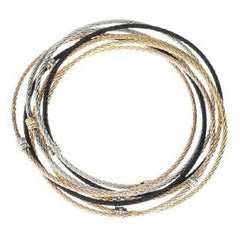 QVC Stainless Steel Multi-Cable Tri-Color Crystal Rolling Average Bracelet