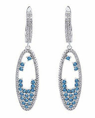 Blue Topaz Gemston Oval Abstract Simulated gemstone Drop Earrings Sterling