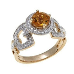 HSN Technibond 0.70ctw Round Citrine and Diamond-Accented Ring Size 8