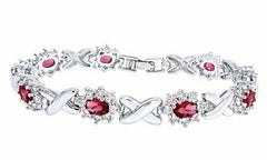 14K Gold Over Pink Ruby Cubic Zirconia Link Womens XO Bracelet