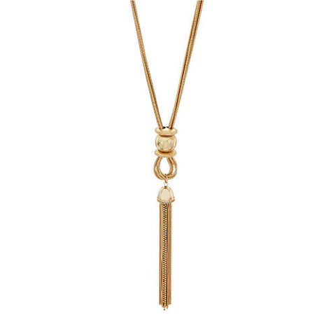 QVC Joan Rivers Crystal Goldtone Polished Snake Chain Tassel Necklace
