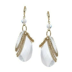 QVC Teardrop Goldtone Crystal & Draped Chain Earrings