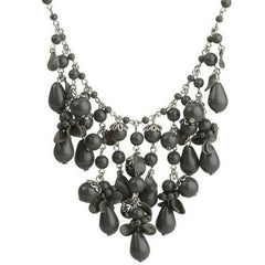 QVC Isaac Mizrahi Live Silvertone Beads Graphite Floral Cluster Necklace