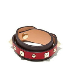 HSN Sharif Red Leather Rock Stud Cuff Bracelet
