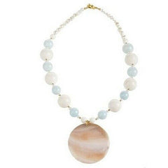 QVC Lee Sands Gemstone & White Coral Shell Pendant Necklace