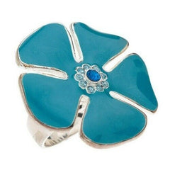 QVC David Sigal Sterling Enamel and Crystal Flower Ring Size 6