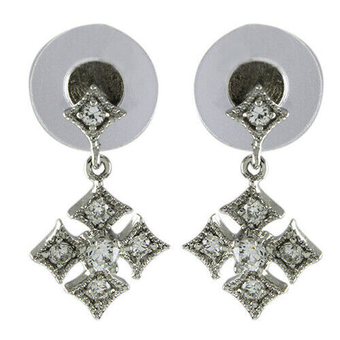 HSN Round Clear Crystal Push Back Drop Earrings 14K White Gold Over - White Gold