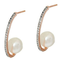 QVC Honora Cultured Pearl 8.0mm & 0.20 ct Topaz Rose Bronze Earrings