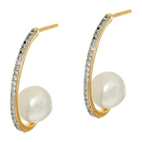 QVC Honora Cultured Pearl 8.0mm & 0.20 ct Topaz Yellow Bronze Earrings
