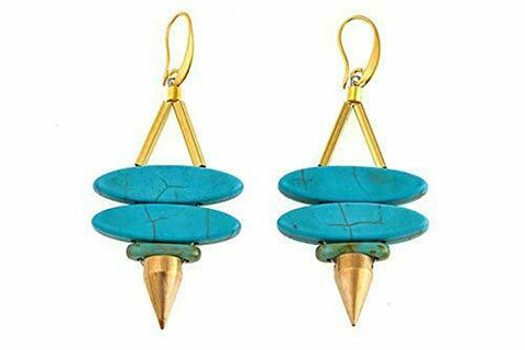 David Aubrey Colored Stone Double Marquise Spike Drop Earrings- Turquoise