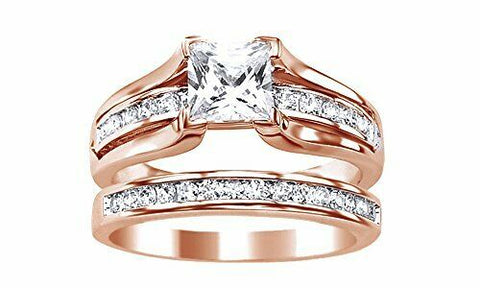 14k Gold On Princess Cut Simulated Diamond Wedding Set in Sterling Ring Sz-9