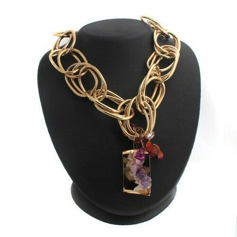HSN Iman Global Amethyst Color Dangle 23" With Chic Link Necklace