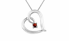 Simulated Garnet Tilted Heart Pendant Necklace in 14k Gold On