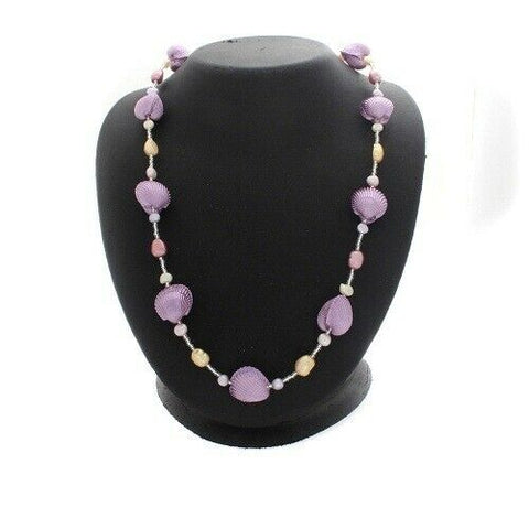 Lee Sands Purple Puffed Shell & Cultured Pearl Strand 22" Necklace