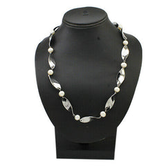 QVC Stainless Steel Clear Cultured Freshwater Pearl Link 36" Necklace