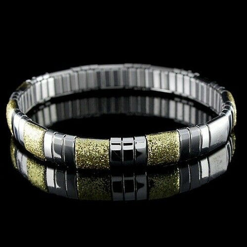 QVC Steel By Design Stainless Steel Yellow Glitter Average Stretch Bracelet