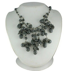 QVC Isaac Mizrahi Graphite Beads Floral Cluster Bib 16" Necklace