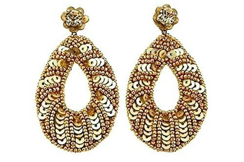 Deepa by Deepa Gurnani Gold Oval Beaded Sequin Dangle Earrings HSN