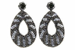 Deepa by Deepa Gurnani Gray Oval Beaded Sequin Dangle Earrings HSN