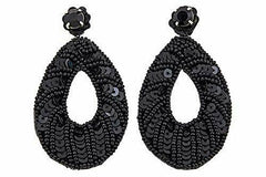 Deepa by Deepa Gurnani Black Oval Beaded Sequin Dangle Earrings HSN