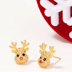 Diamonique Sterling Reindeer Christmas Pave Stud Earrings Snowflake Gift Box