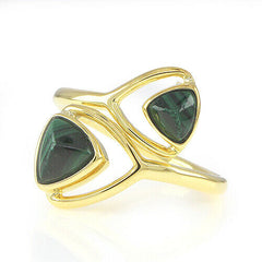 HSN Trillion Shape Green Gemstone Bypass Ring Size 10