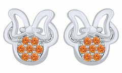 Minnie Mouse Bow Stud For Women's In 14K White Gold Over Sterling Earrings