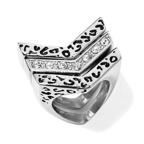 HSN Sigal Style 3piece Round Crystal Animal Print Stacked Rings Size 5