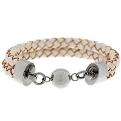 QVC Steel By Design Stainless White Double Row Leather Average Bracelet