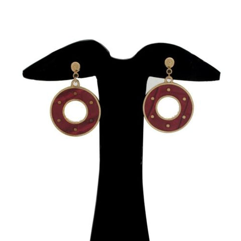 QVC Joan Rivers Gold Tone Red Croco Pattern Studded Hoop Earrings