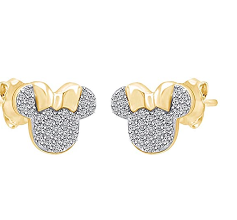 0.50Cttw Diamond Simulant Mouse Stud Fine Earrings In 14K Y Gold Over Sterling