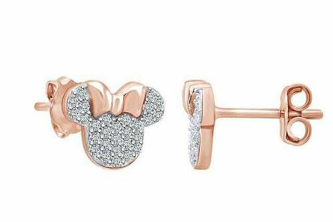 0.50Cttw Diamond Simulant Mouse Stud Fine Earrings In 14K P Gold Over Sterling
