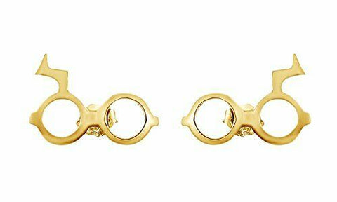 14K Yellow GP Harry Potter Lightening Scar Glasses Stud Earrings Gift Jewelry