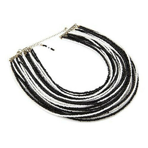 HSN Black And White Beads Multi Strand 14" Necklace