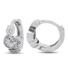 Round Diamond Simulated 14k White Gold Over Musical Symbol Hoop Earrings